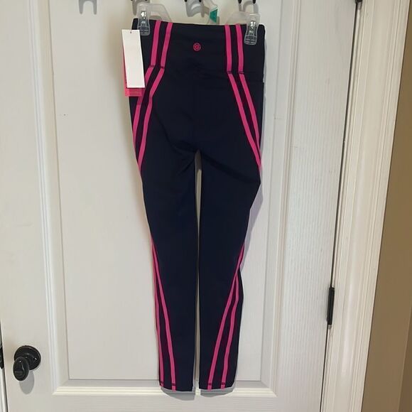 New Lilly Pulitzer Weekender High Rise 26" Leggings True Navy Pink Stripe - Picture 4 of 7